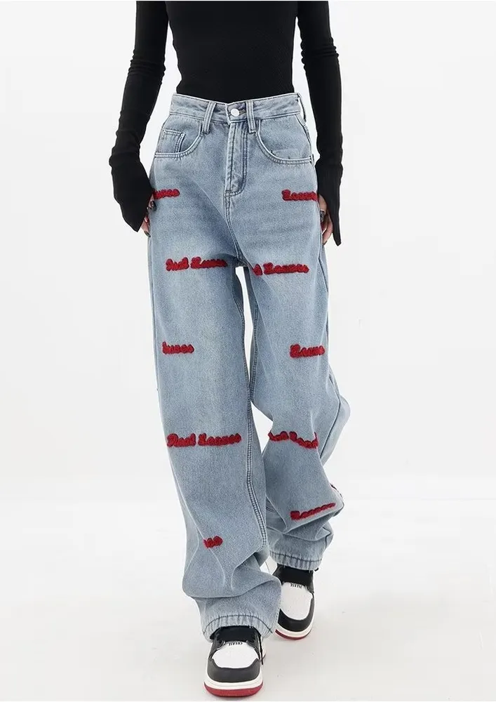 Blue Light Wash Applique Jeans 