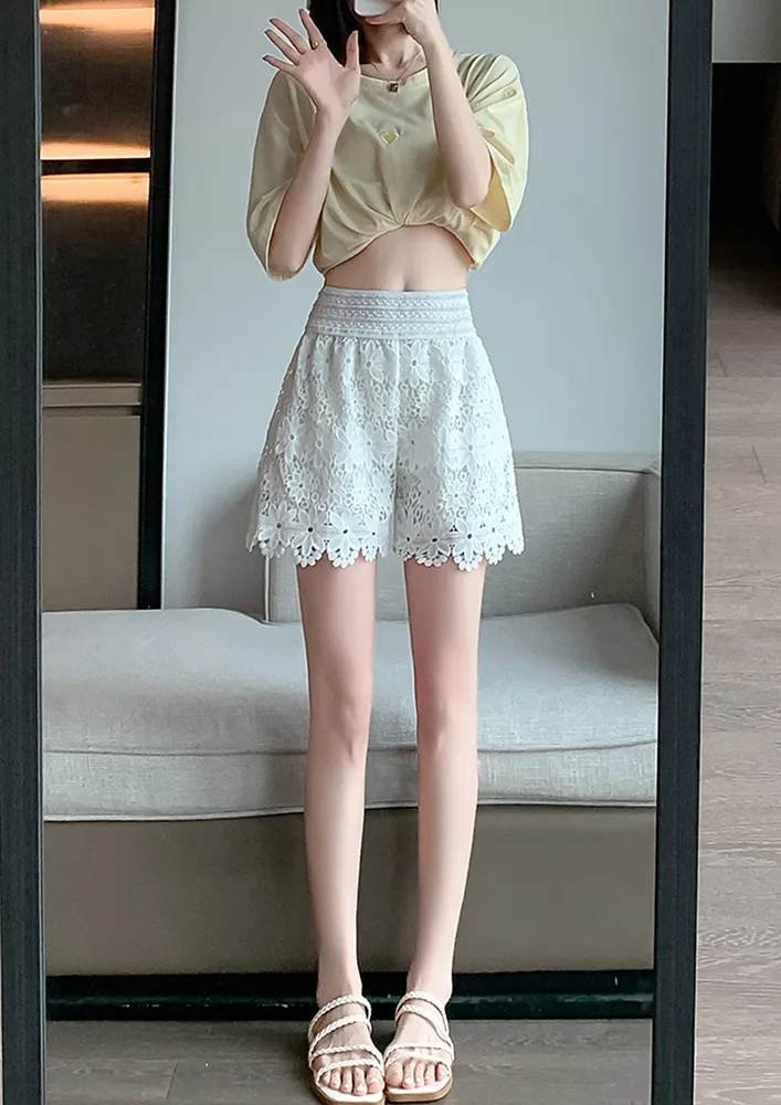 White Free Size Lace Shorts