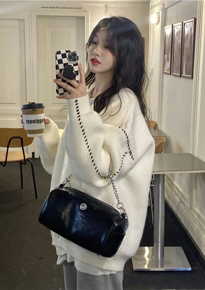 White Free Size Button-down Cardigan