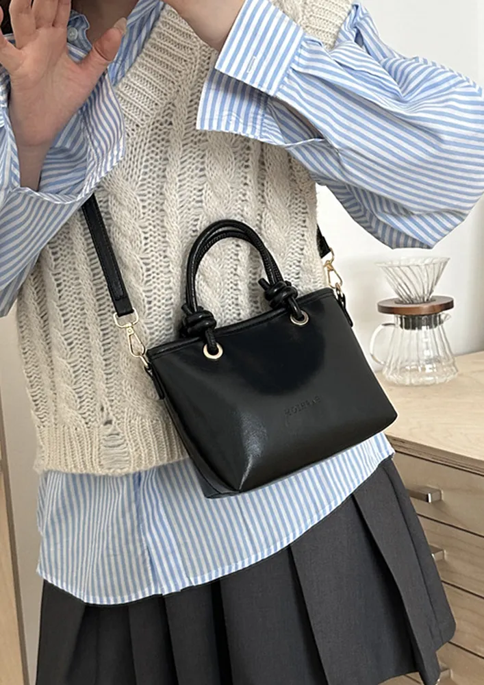 BLACK KNOT DETAIL HANDLE SLING BAG