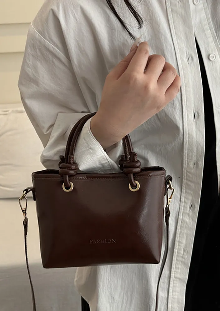 BROWN KNOT DETAIL HANDLE SLING BAG