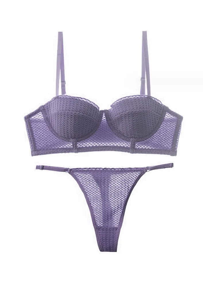 PURPLE TEXTURED BRA AND THONG SET