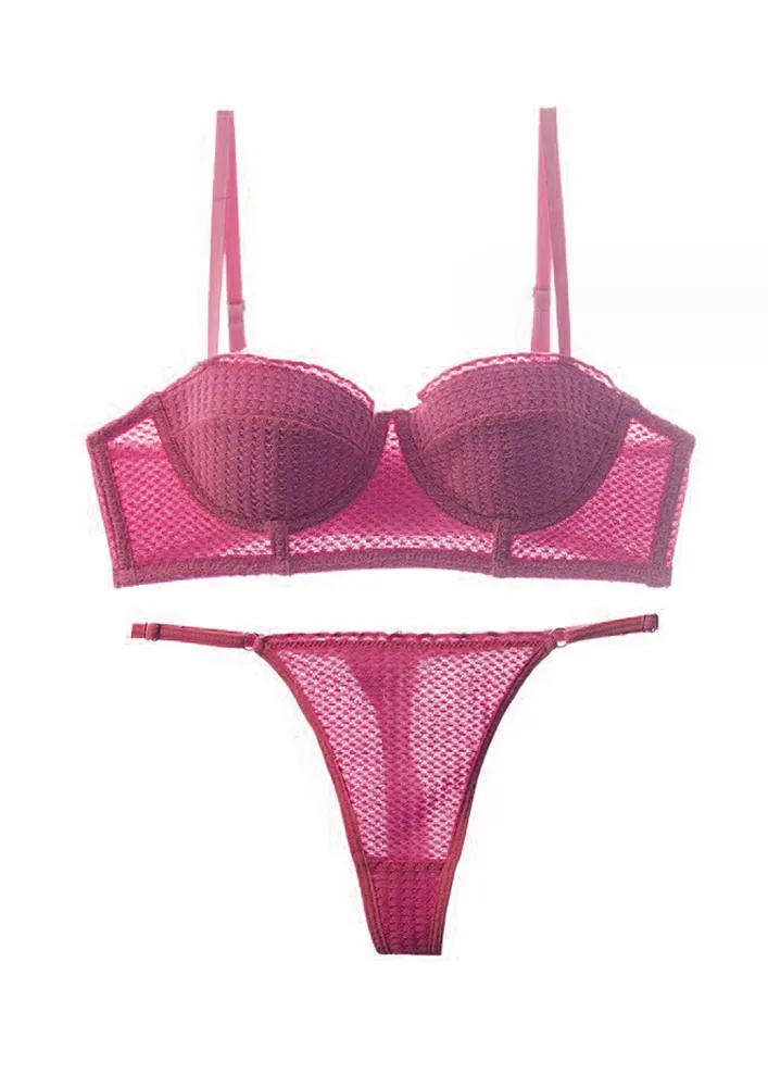 PINK TEXTURED BRA AND THONG SET