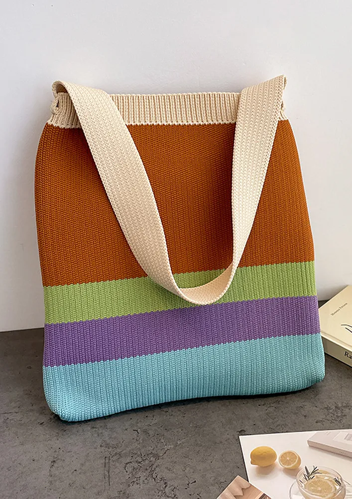 RIB-KNIT RETRO KHAKI TOTE BAG