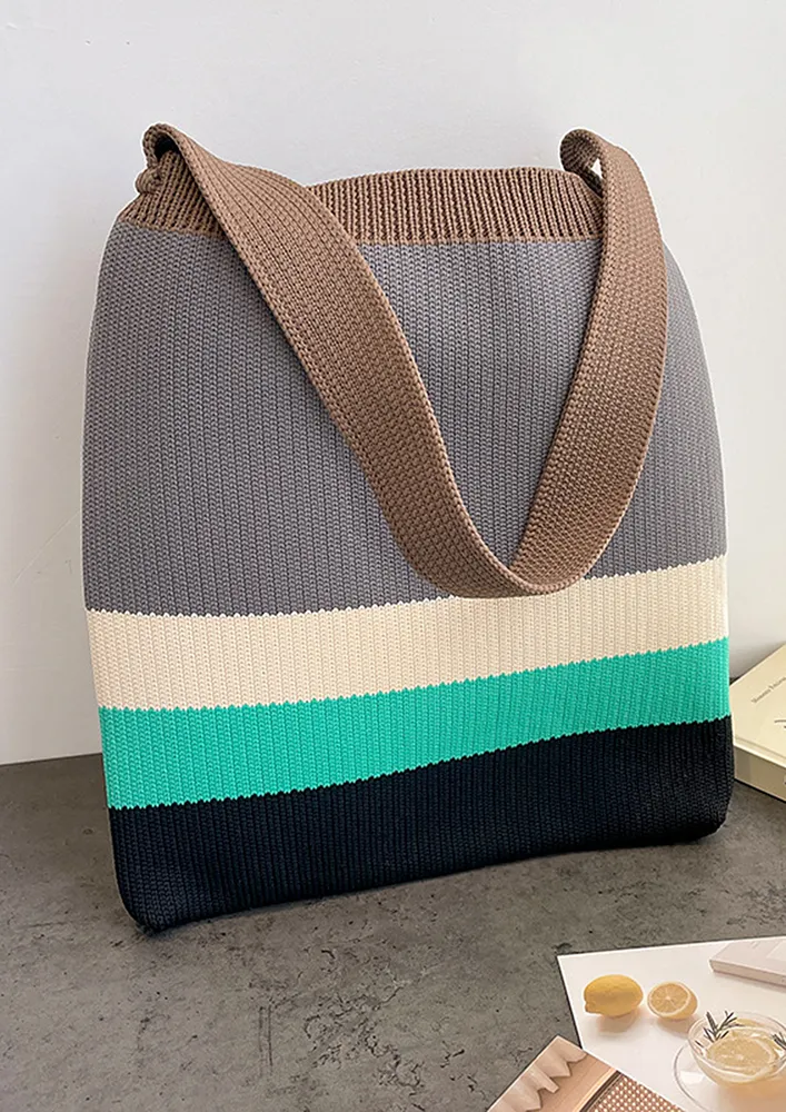 RIB-KNIT LIGHT-GREY TOTE BAG