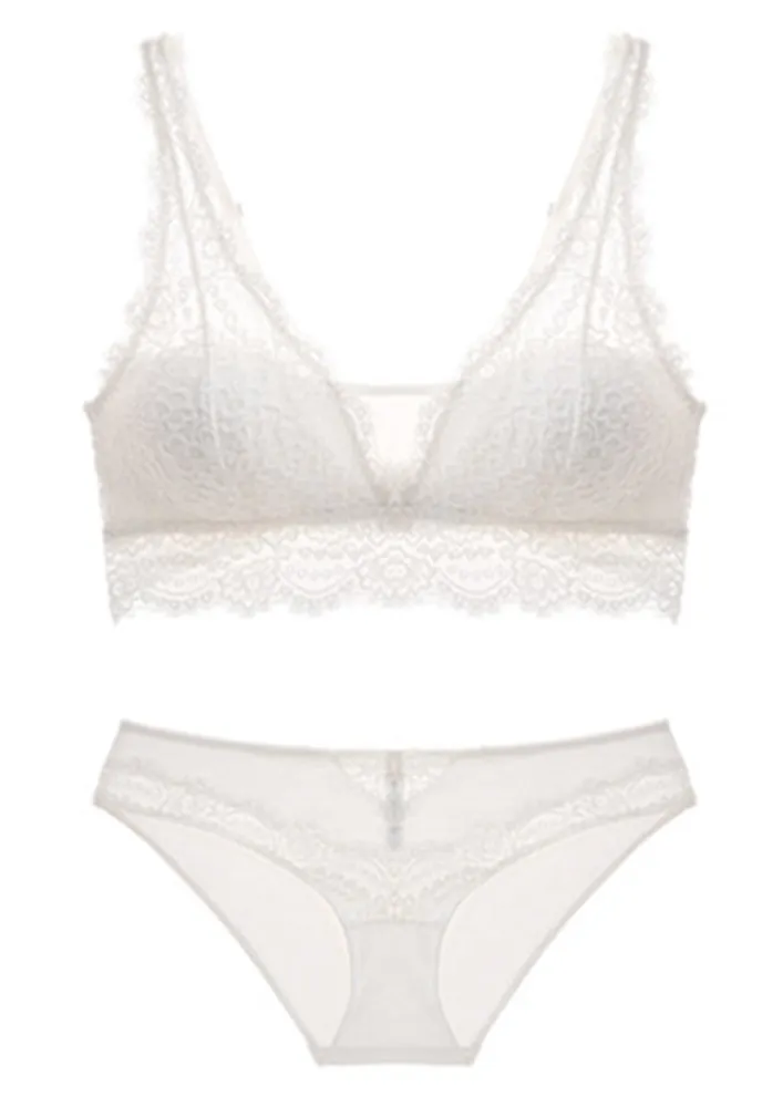 White Embroidered Lace 2pc Lingerie Set