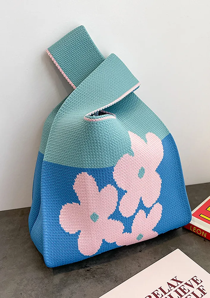 FLORAL PRINT BLUE RETRO HANDBAG