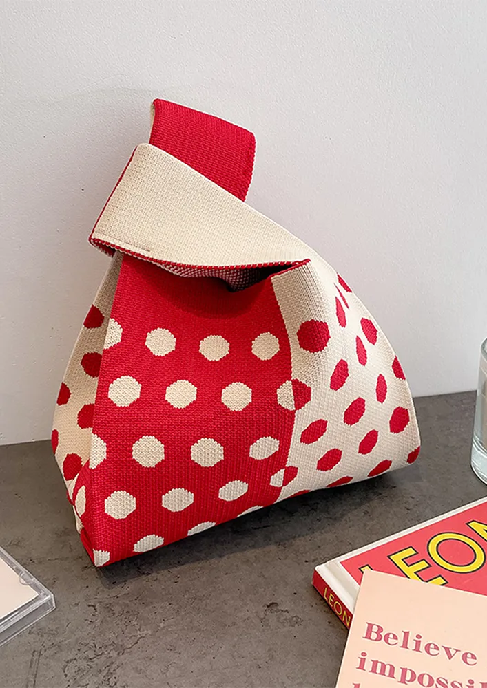 TWO-TONE POLKA-PRINT RED SMALL HANDBAG