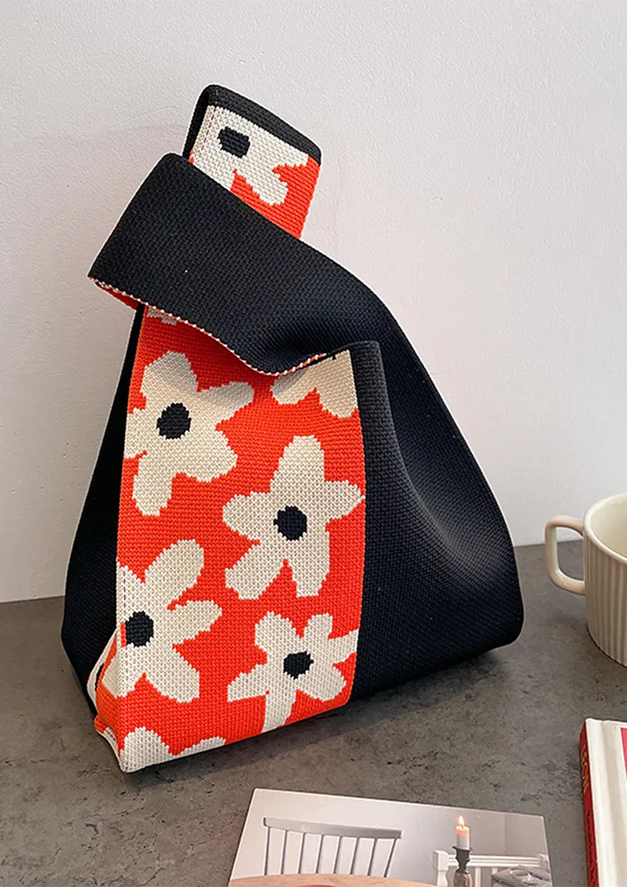 FLORAL-PRINT SMALL ORANGE HANDBAG