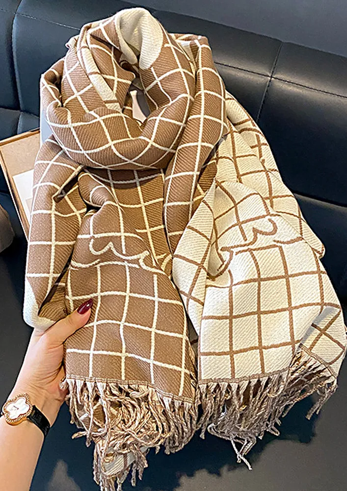 REVERSIBLE KHAKI WOVEN POLYESTER SCARF