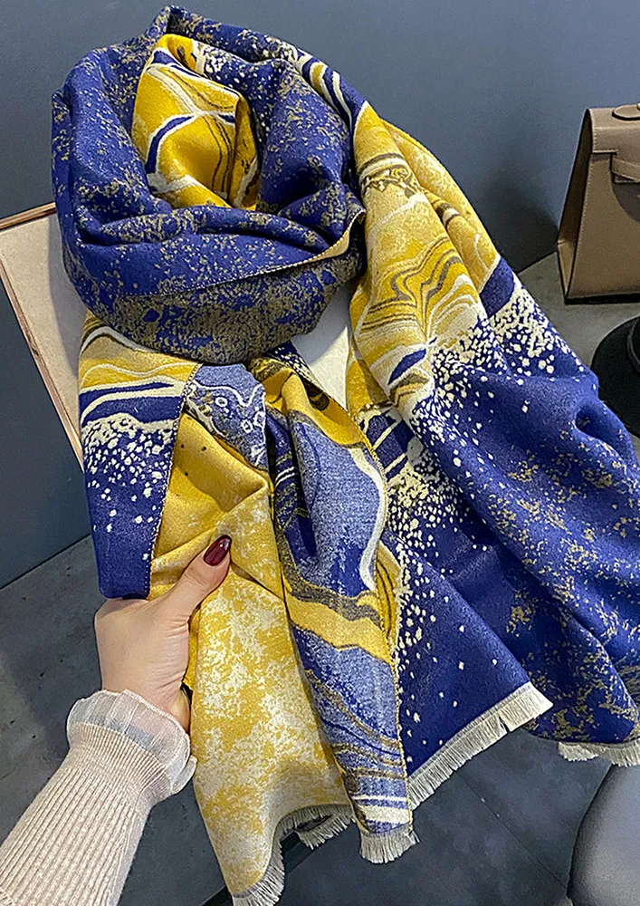 PRINTED BLUE IMITATION CASHMERE SCARF