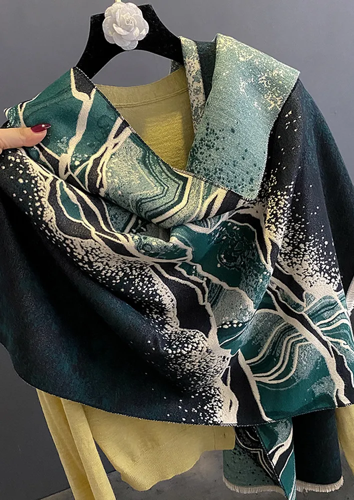 PRINTED GREEN IMITATION CASHMERE SCARF