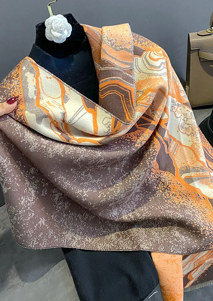 PRINTED ORANGE IMITATION CASHMERE SCARF