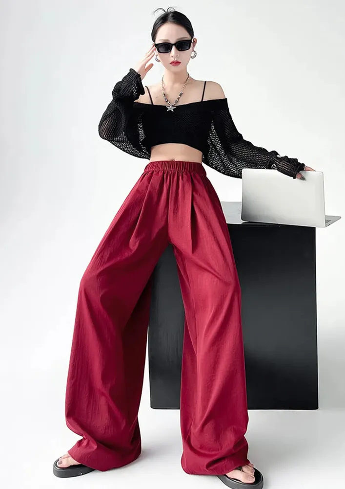 Crimson Elasticated High-waist Pleated Pants