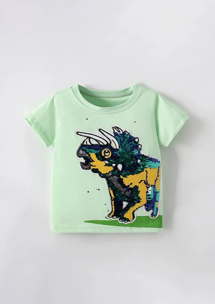 Green Embellished Boys Tee