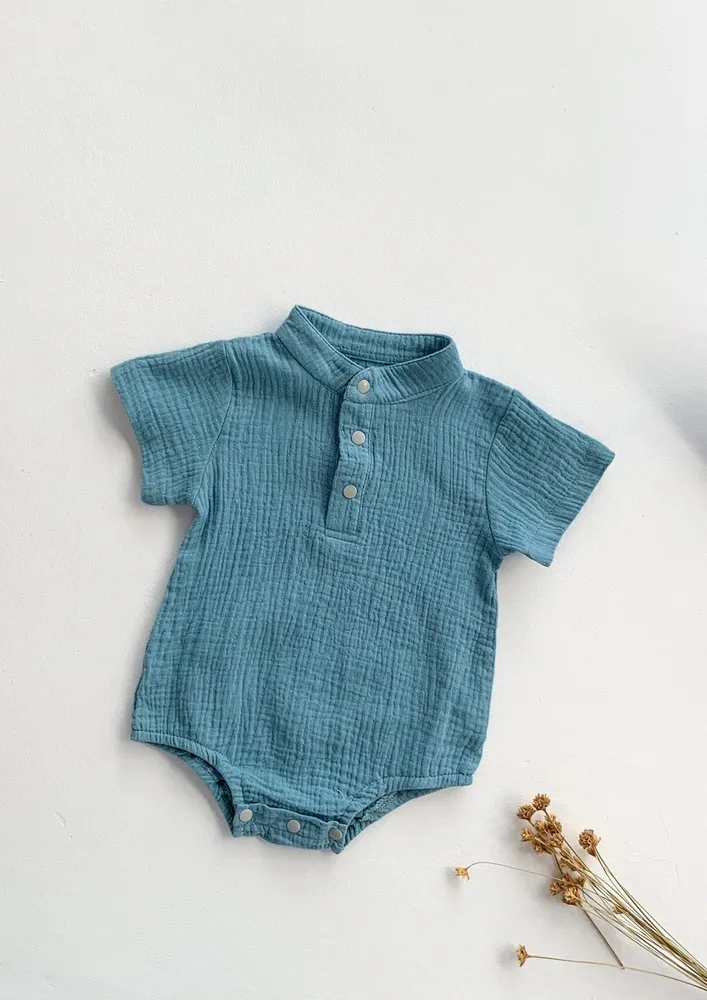Light Blue Textured Unisex Kidswear Onesie