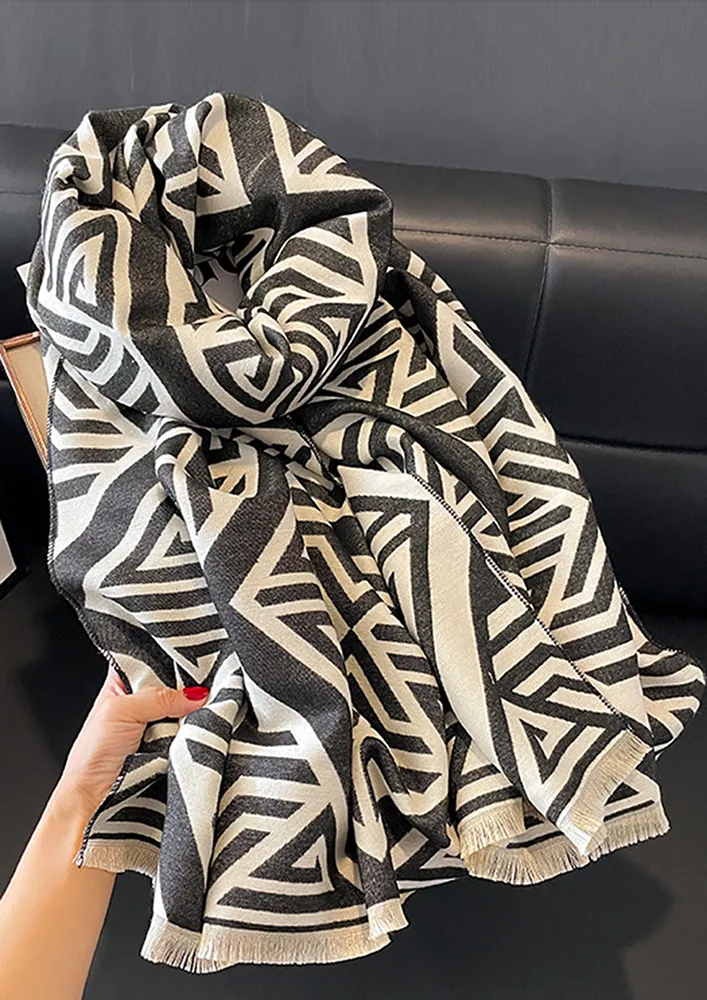 WOVEN GEOMETRIC PATTERN BLACK SCARF