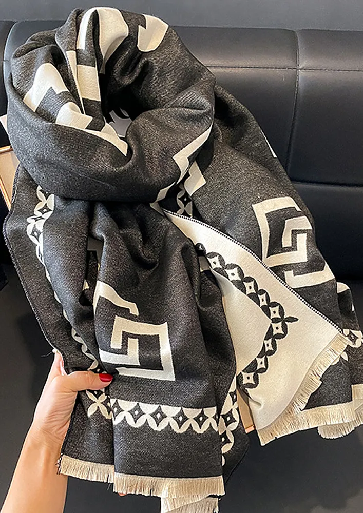 BLACK VERSTILE GEOMETRIC PATTERN SCARF