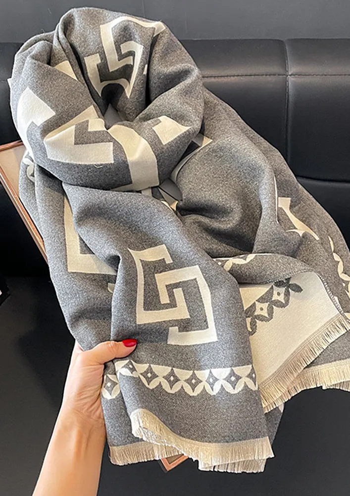 GREY VERSTILE GEOMETRIC PATTERN SCARF