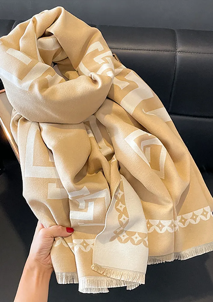 KHAKI VERSTILE GEOMETRIC PATTERN SCARF