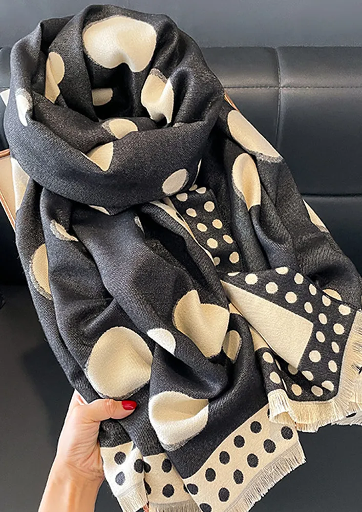 TWO-TONE BLACK POLKA DOT PATTERN SCARF