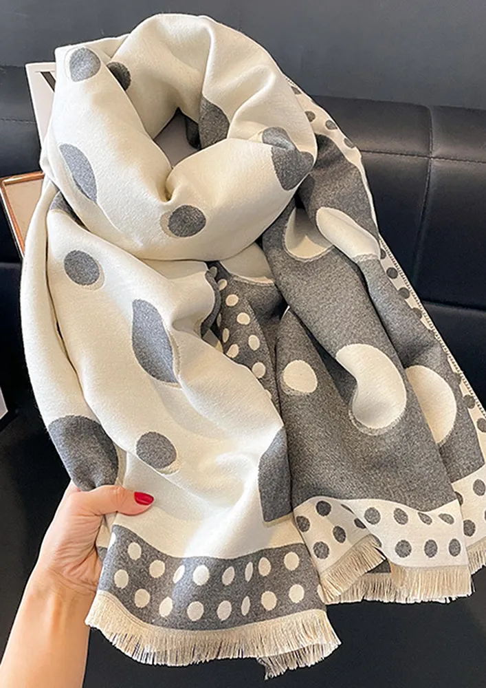 TWO-TONE GREY POLKA DOT PATTERN SCARF