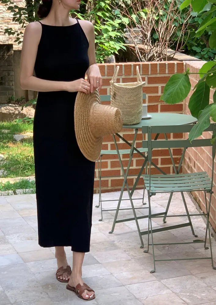 Black Boat Neck Midi Sheath Dress