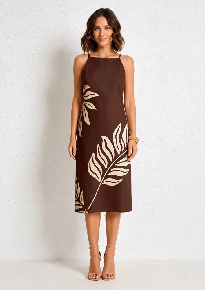 Brown Floral A-line Dress