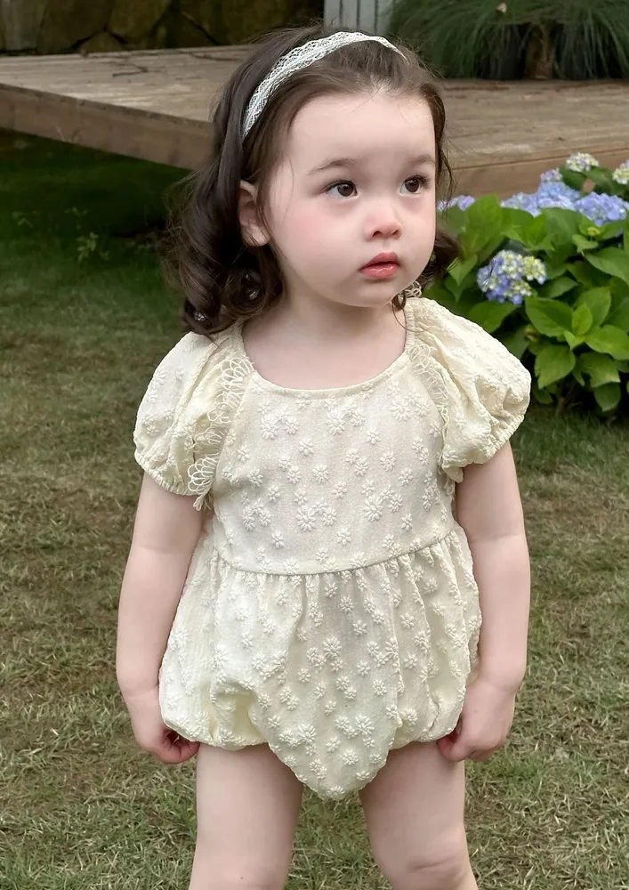 Girls Textured Puff Sleeve Onesie
