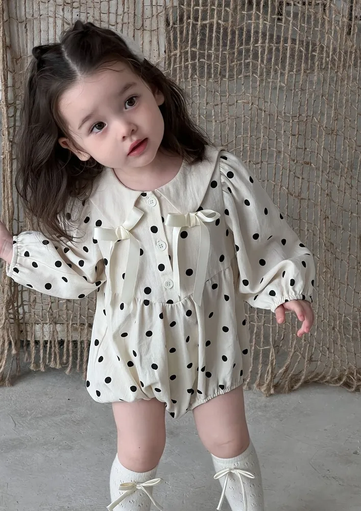 Girls Off-white Polka Dot Print Onesie