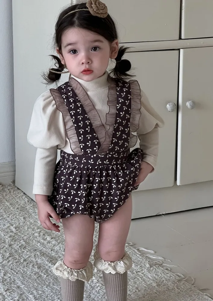 Girls Ditsy Print Dark Brown Onesie