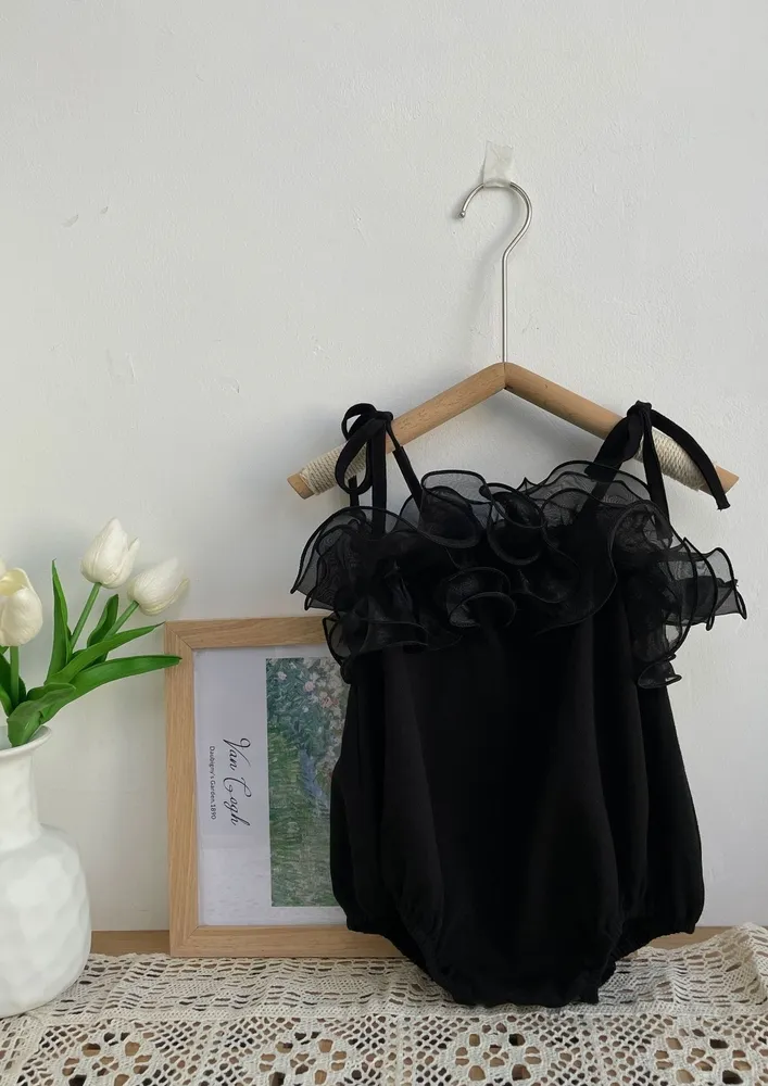 Girls Black Strappy Onesie