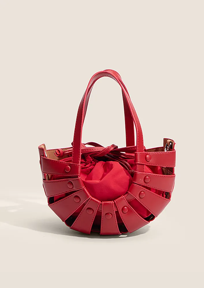 RED GEOMETRIC VENETA SHELL HANDBAG