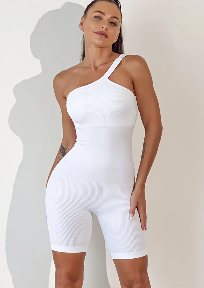 White Activewear One-shoulder Playsuit