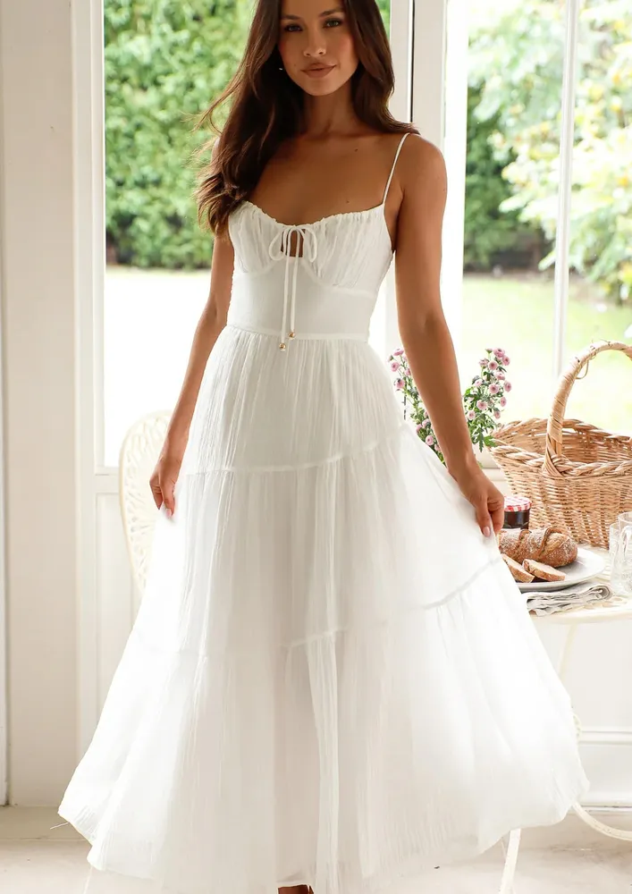 White Strappy Tie-up Detail Maxi Dress