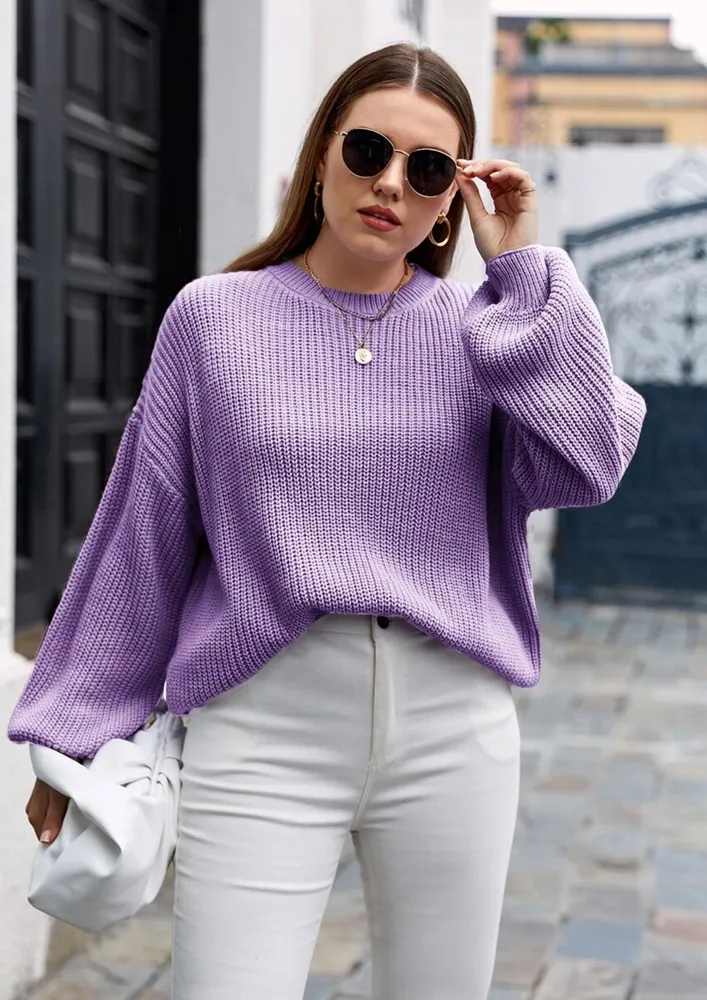 DROPPED-SHOULDER PURPLE LOOSE JUMPER