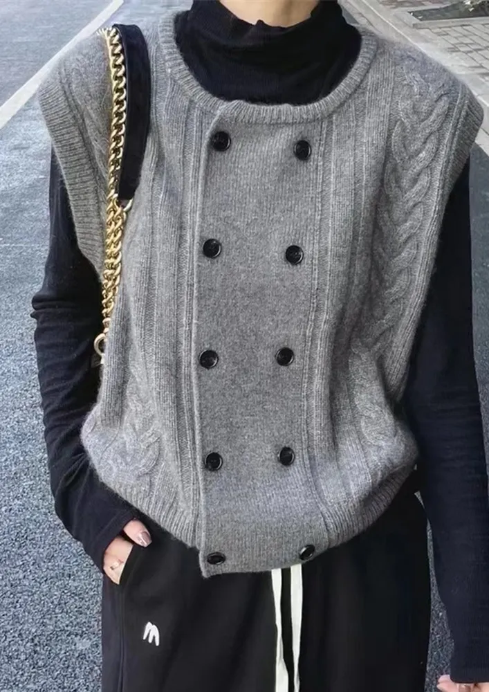 Grey Knitted Free Size Jumper Vest