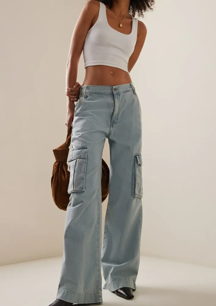 Light Blue Low-waisted Cargo Jeans