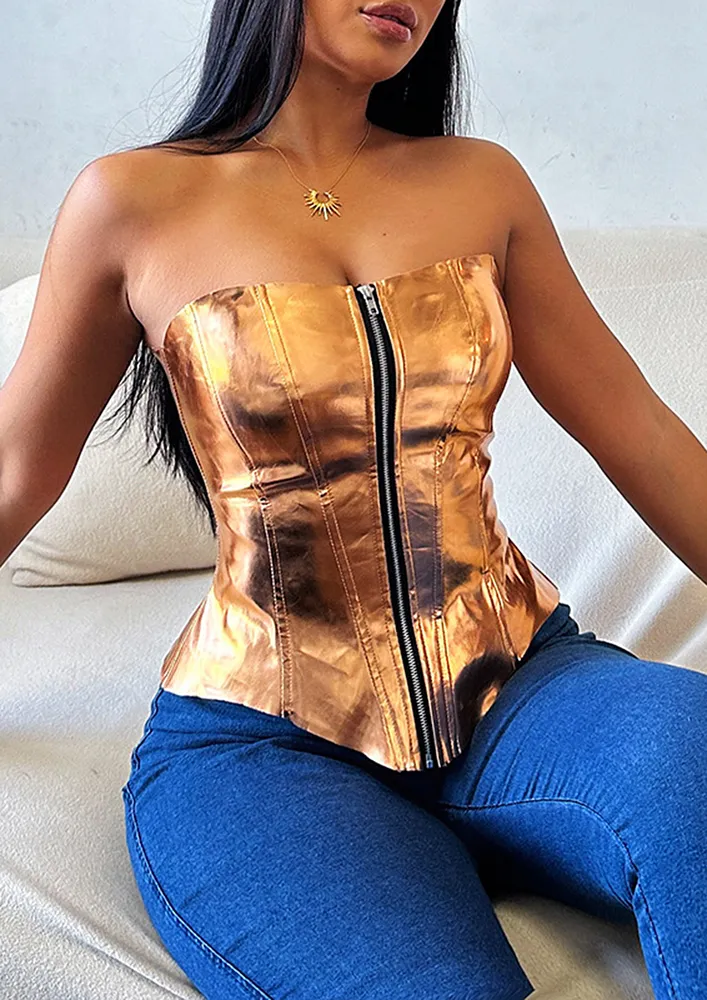 STRAPLESS METALLIC GOLD CORSET