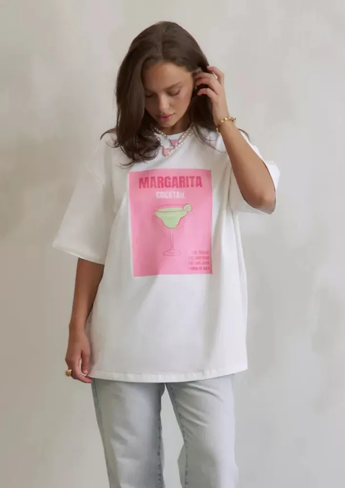 Graphic Pattern White Oversized T-shirt