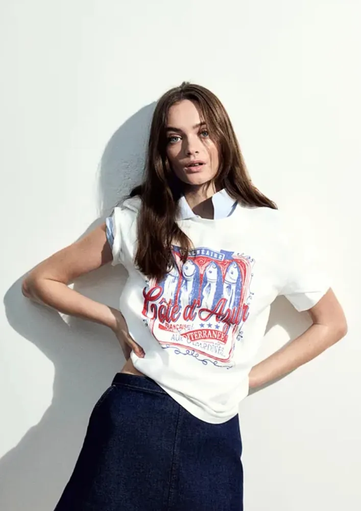 Graphic Print White Boxy Cotton T-shirt