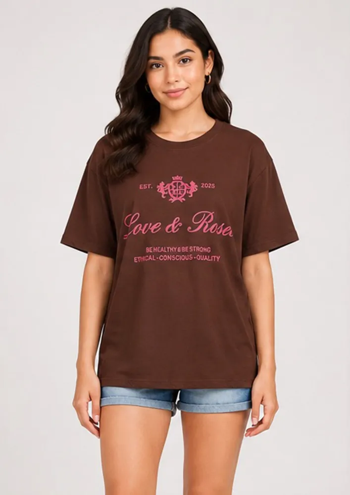 BROWN LETTERING GRAPHIC PRINT T-SHIRT