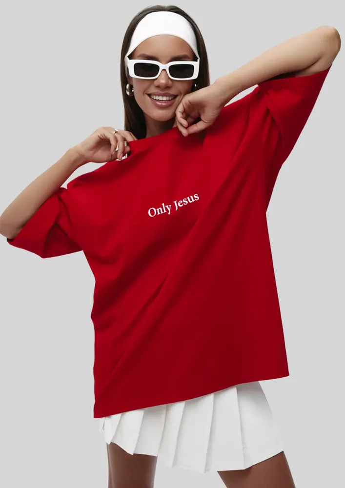 Typographic Print Red Oversized T-shirt