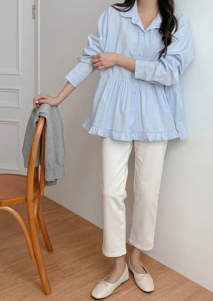 Free Size Light Blue Flounced Shirt