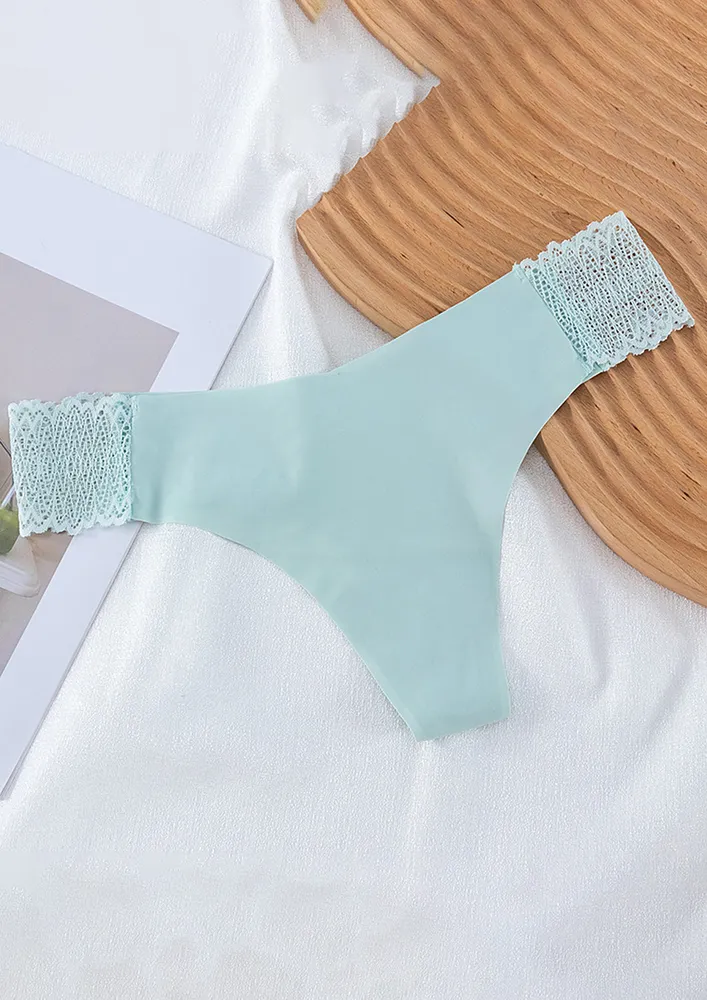MICROFIBRE LACE-DETAIL LIGHT GREEN THONG