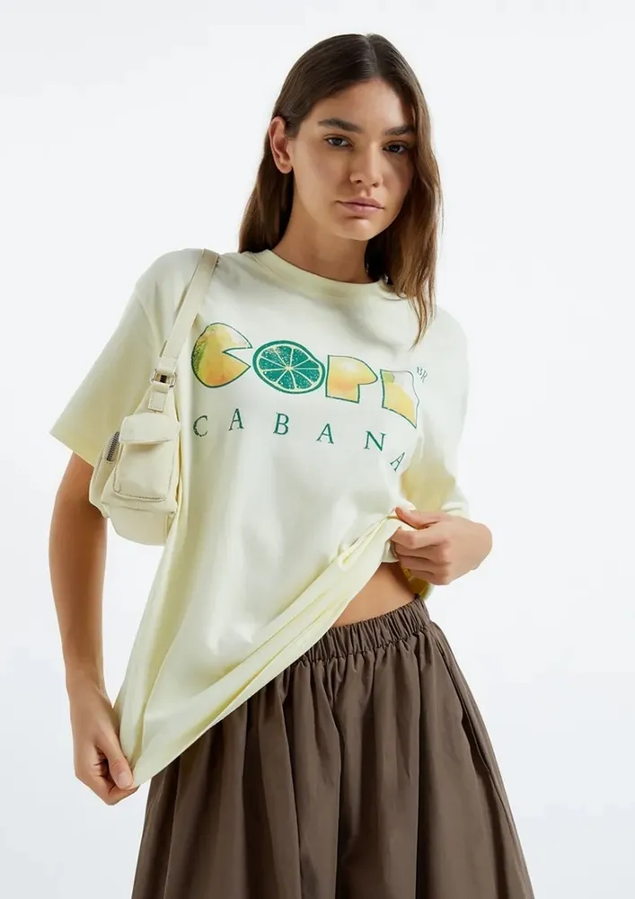 Yellow Graphic Print Cotton T-shirt