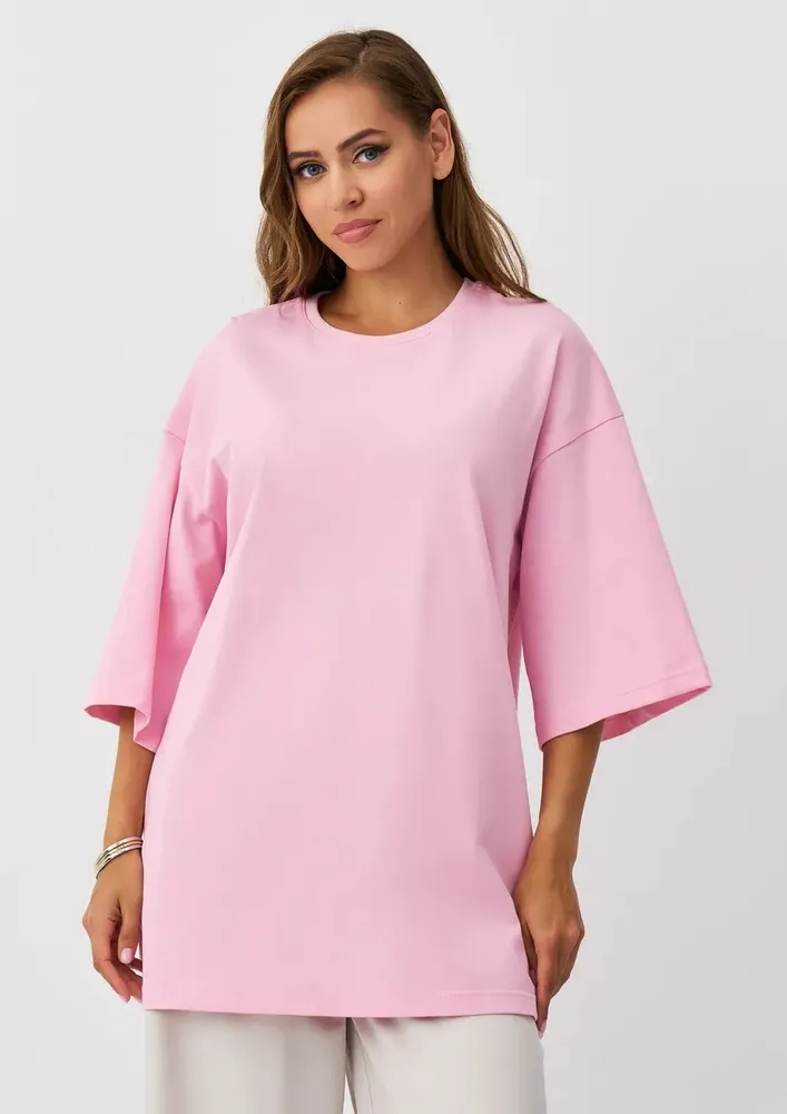 Pink Graphic Print Drop-shoulder T-shirt