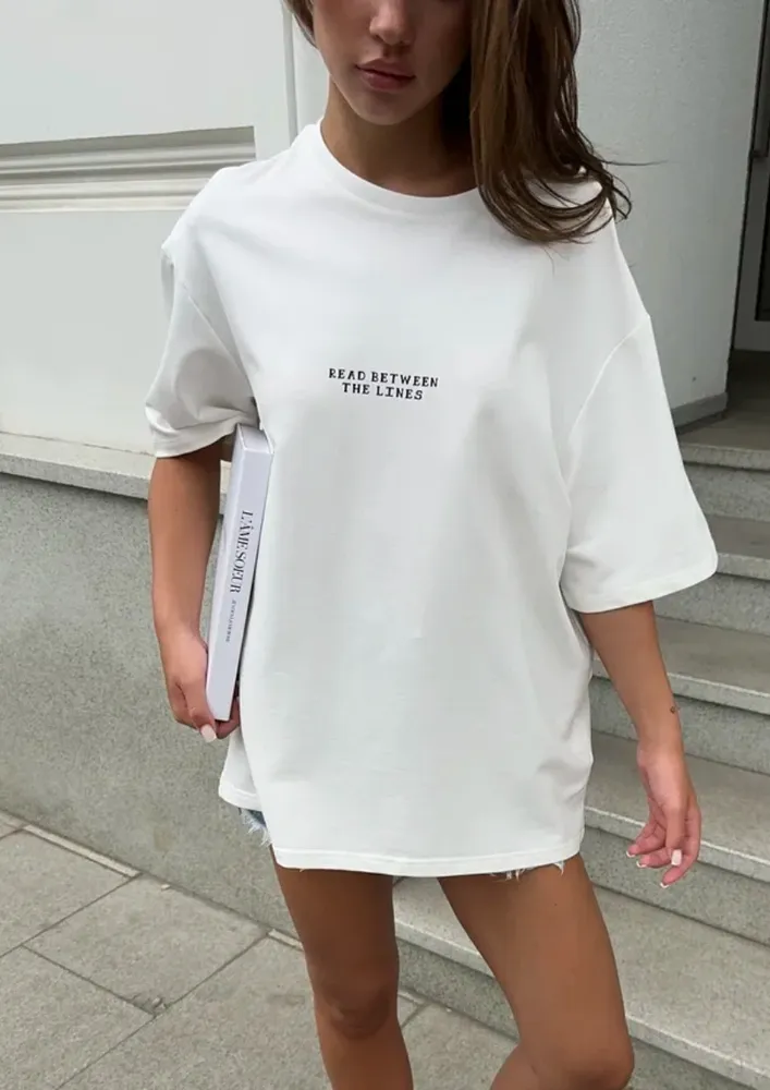 Graphic & Typographic White Oversized T-shirt