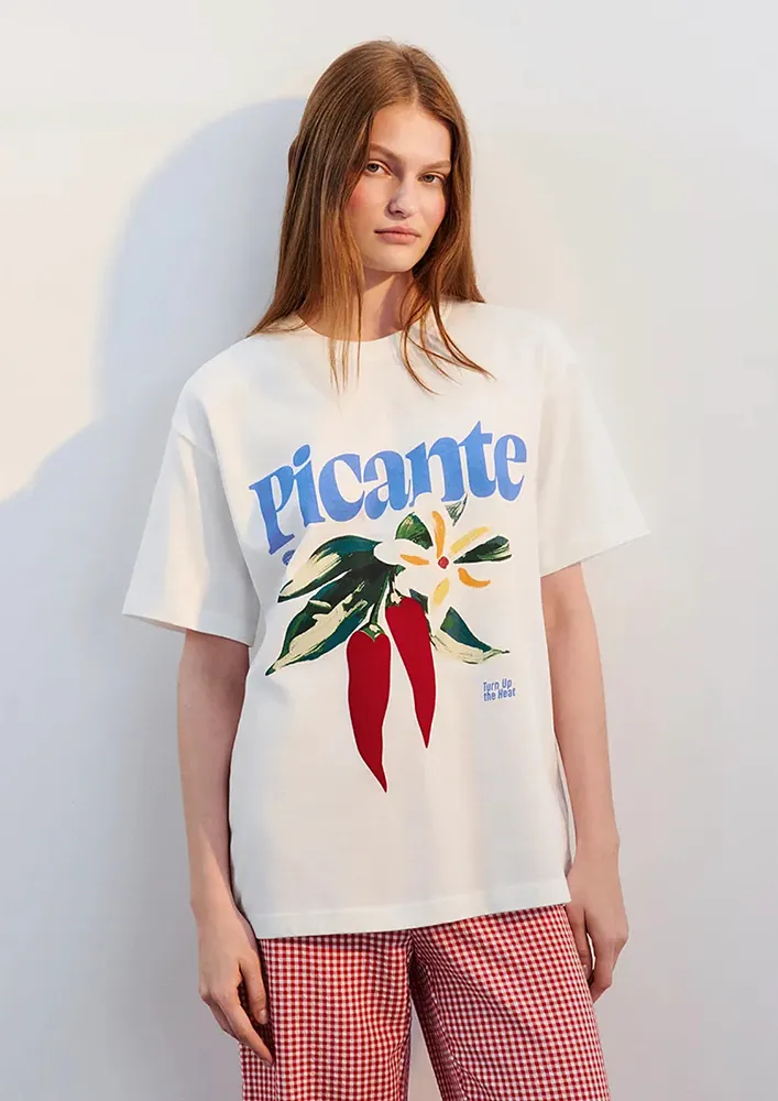 Crew Neck White Graphic T-shirt