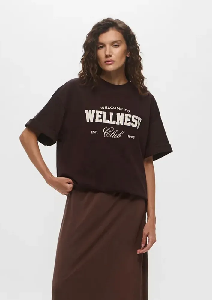 Brown Crew Neck Typographic T-shirt